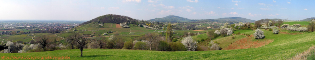 Hessische Bergstraße: Blick auf Bensheim, Hemsberg und Melibokus